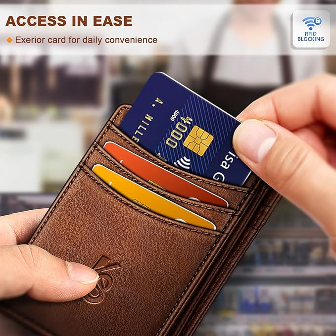 KEMISANT Men Wallet, Slim Leather Wallet Money Clip Magnetic Closure ID Windows 14Cards RFID Blocking