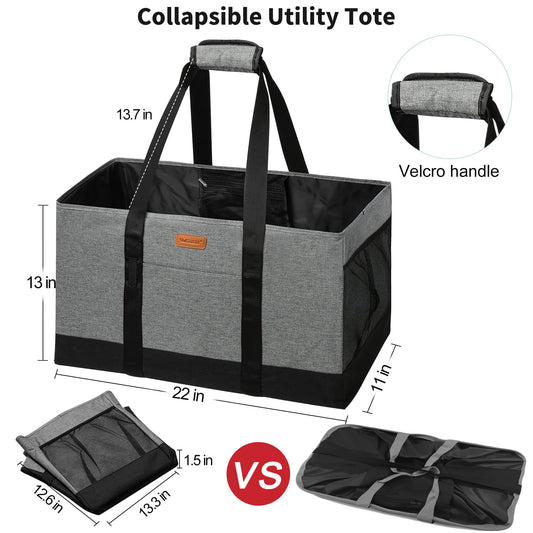 WONDAY Extra Large Foldable Grocery Tote Bag With Handles for Storage, Picnics, Beach, Pool, Laundry - Reusable Shopping Bag (Grey)
