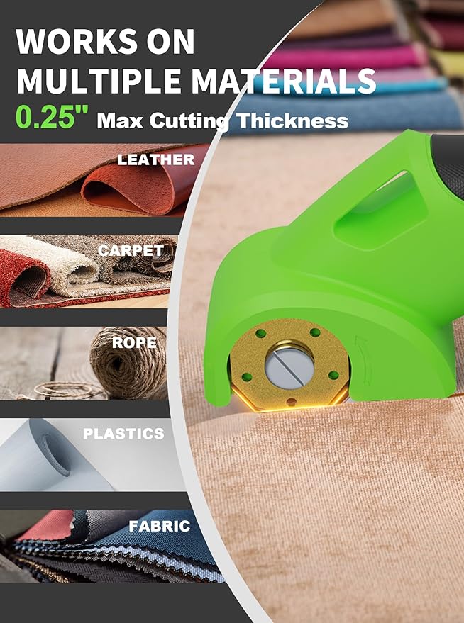 4V 2000mAh Cordless Cardboard Cutter, Electric Box Cutter for Cardboard with 2 Titanium Blades,LED & Safety Lock,Max Cutting1/4",Rotary Cutter for Fabric,Gifts for Men&Women - Neon Green