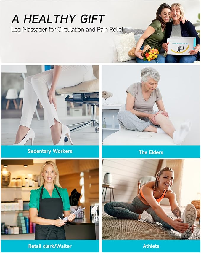 ALLJOY Leg Massager for Circulation and Pain Relief FSA, Gifts for Men Women Dad Mom, Leg Massager with Heat and Compression, 2 Heat 5 Modes 4 Intensities 4 Extenders