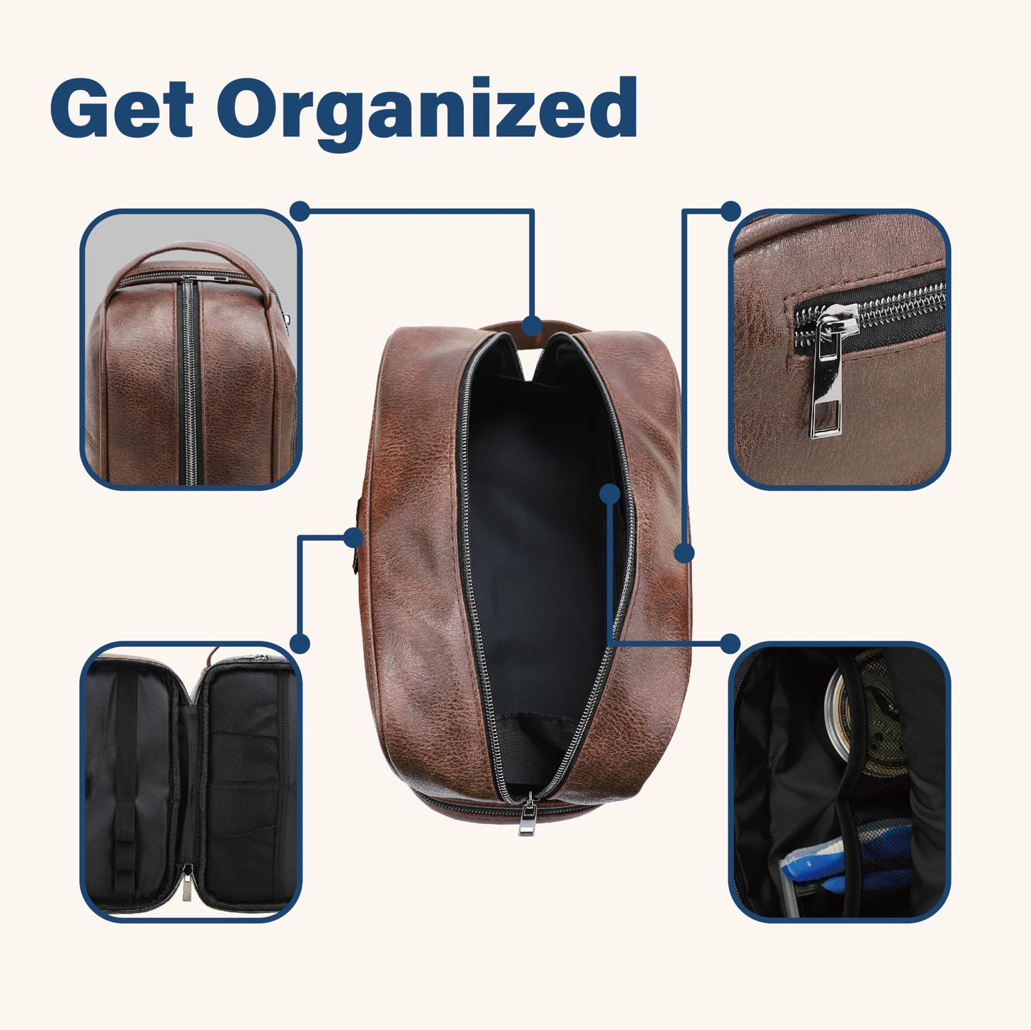 emissary Leather Men's Travel Toiletry Bag, Water Resistant Travel Bathroom Bag Men's Shaving Kit, Valentines Day Gifts for Men, Travel Kit Small Bags for Men, Shaving Bag for Travel Accessories