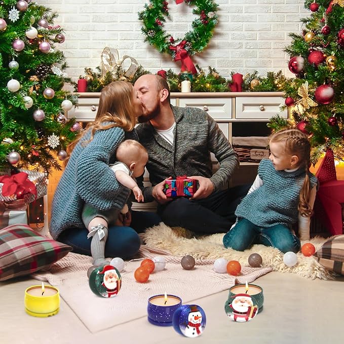 Christmas Scented Candle Set, 3 Pack Natural Soy Candles, 2.5 oz Apple Cinnamon, Cedar, Vanilla Cake, 15-20 Hour Burn Time, Holiday Gift Set for Home Decor Stress Relief and Aromatherapy