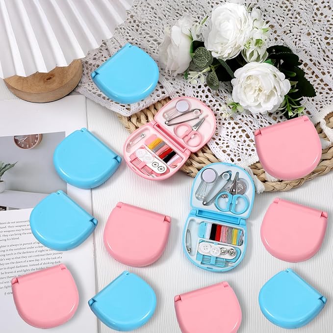 AHQiZFX 20 Pack Portable Sewing Tool Kits, Mini Travel Sewing Kit, Beginner Emergency Sewing Repair Kit with Threads Scissors Hand Sewing Needles, Plastic Sewing Kit, DIY Sewing Supplies (Blue, Pink)