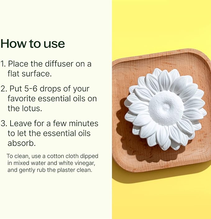 Plant Therapy Passive Sunflower Essential Oil Diffuser – No Heat or Water Needed – Natural Aromatherapy Diffuser for Home, Office, Travel – Elegant Ceramic & Wood Design