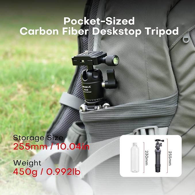 AOKA 15.75"/0.99 lbs Mini Carbon Fiber Tripod, Compact Pocket Travel Tabletop Tripod for Mobile Phones, Mirrorless Cameras, Digital Cameras, Projectors, Webcams