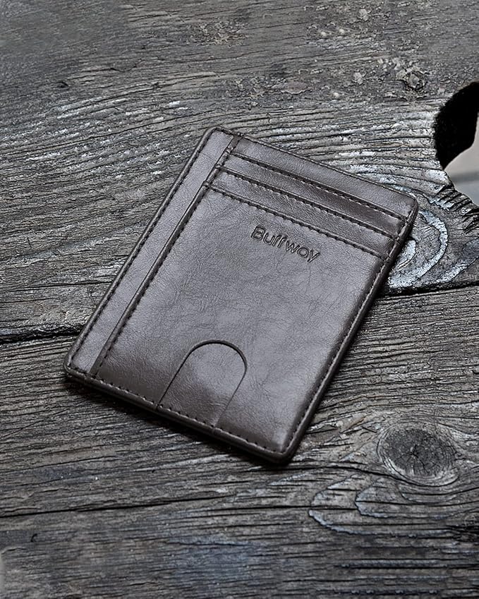 Buffway Slim Minimalist Front Pocket RFID Blocking Leather Wallets for Men and Women - Alaska Grey