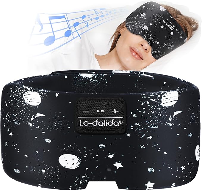 LC-dolida Sleep Mask with Bluetooth Headphones, Extra Large Silk Eye Mask for Sleeping Side Day Sleepers, Sleep Headphones Bluetooth 5.4 for Women Men with Thin Speaker, Blackout, Comfort, Microphone
