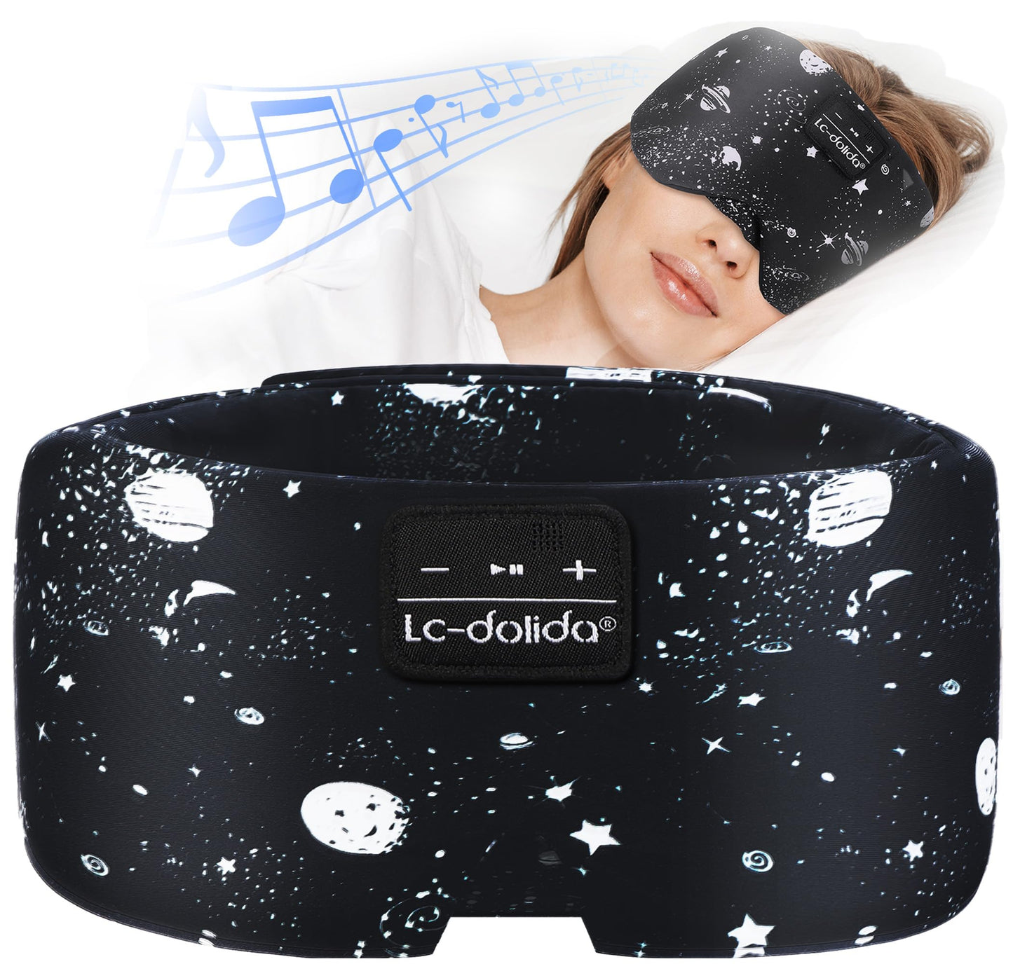 LC-dolida Sleep Mask with Bluetooth Headphones, Extra Large Silk Eye Mask for Sleeping Side Day Sleepers, Sleep Headphones Bluetooth 5.4 for Women Men with Thin Speaker, Blackout, Comfort, Microphone