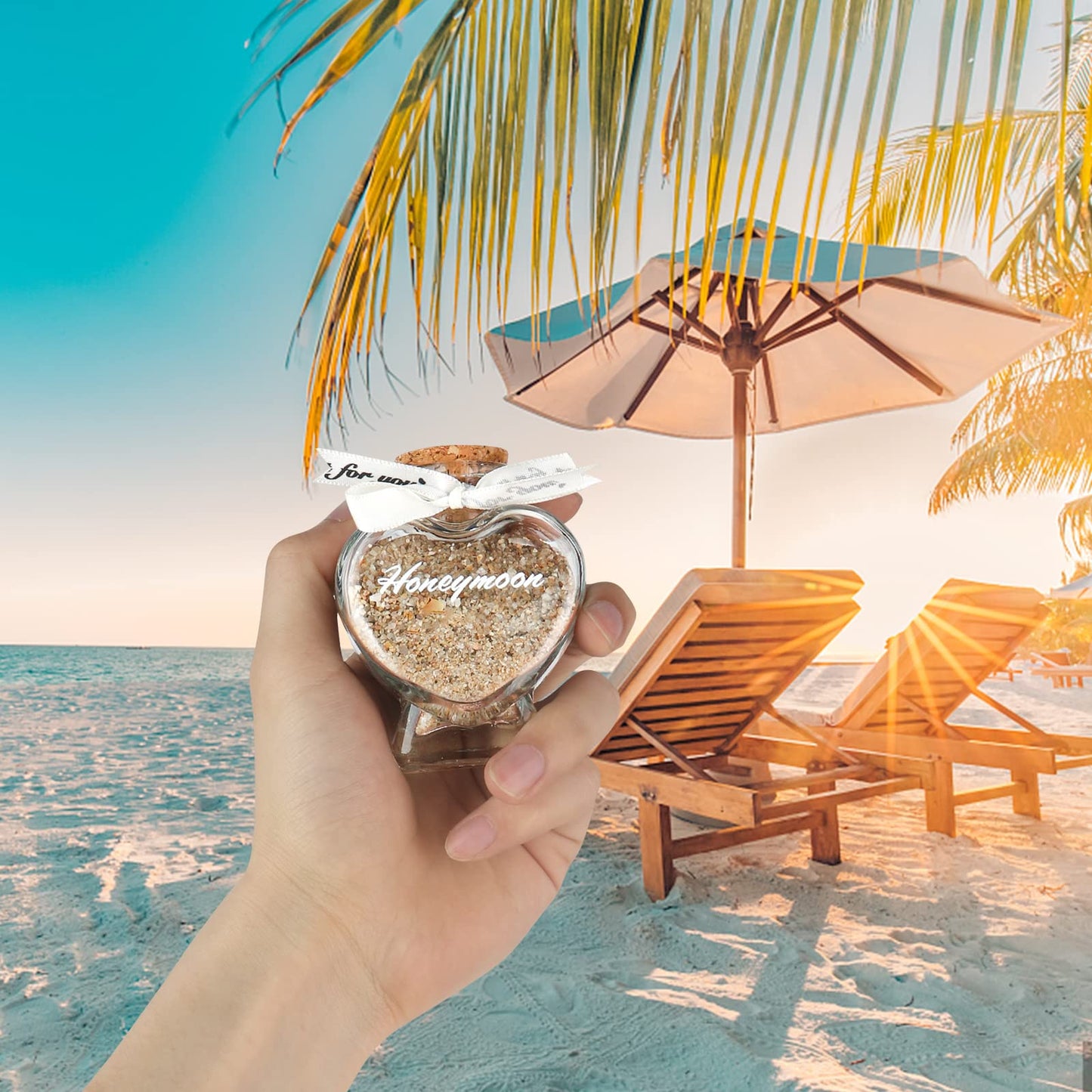 Honeymoon Sand Keepsake Jar - Honeymoon Gifts,Wedding Gift for Newlywed Couples and Bride To Be - Bridal Shower Registry Travel Gift. (White-Heart Shaped Jar)