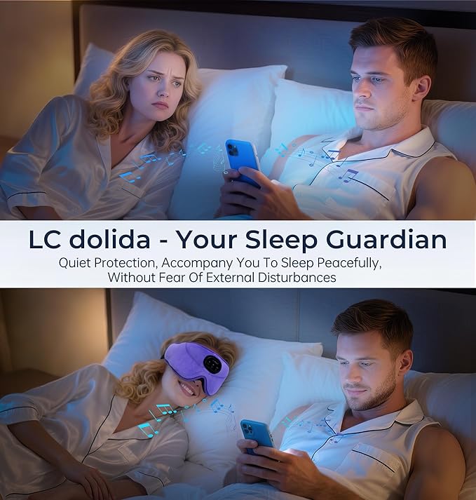 LC-dolida 5.4 Bluetooth Sleep Mask with White Noise,Sleep Headphones,Bluetooth Wireless Music Eye Mask, Ideal for Travel, Night Work,Side Sleeping and Office Use for Both Men and Women(Lavender)