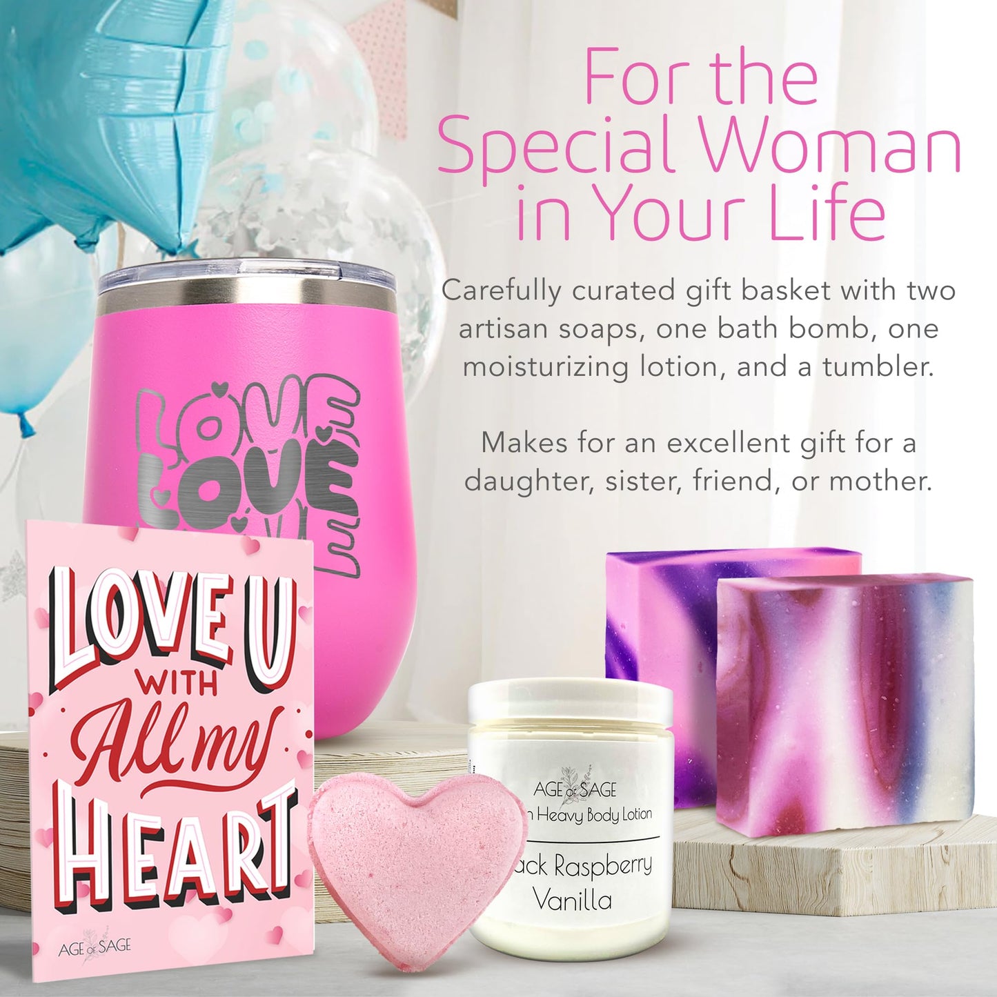 Love Spa Gift Basket for Women - Self Care Basket, Relaxation, Pampering Gift for Girlfriend, Wife, Mom, Sister, Friends - Birthday Bundles, Mothers Day, Anniversary, Valentines Day Gift Set for Her