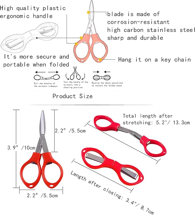 30 pieces Mini Travel Folding Scissors, small Foldable Portable Scissors, Bulk (Red)