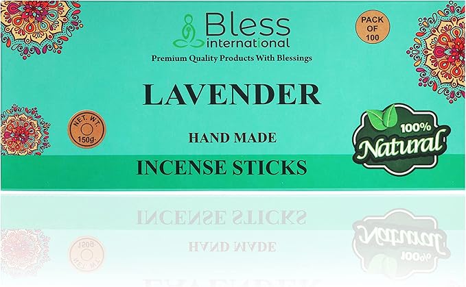 Bless-Lavender 100%-Natural-Handmade-Hand-Dipped-Incense-Sticks Organic-Chemicals-Charcoal-Free Purification-Relaxation-Positivity-Yoga-Meditation Best-Woods-Scent (100 Sticks (5.25 OZ))