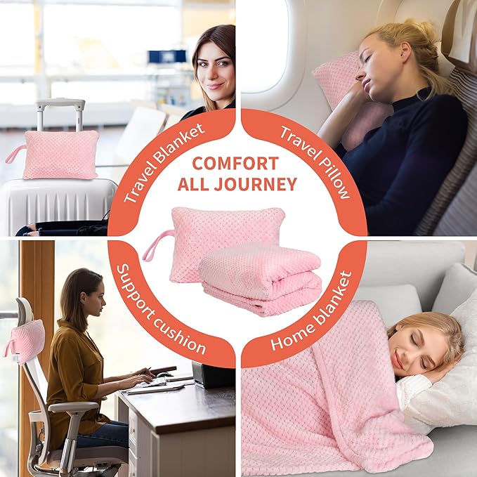 Tirrinia Travel Blanket Airplane Compact with Bag, Soft& Lightweight Wearable Blanket with Foot Pockets for Women Men Adults, Warm Snuggle Blanket, Airplane Travel Essentials, Travel Gifts for Her,