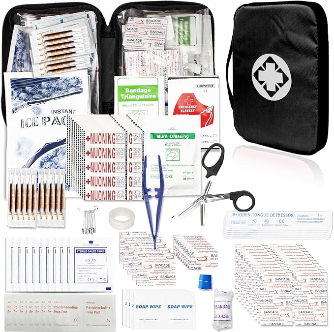 300Piece Travel First Aid Emergency Kit Home Essentials Hiking Survival Essential Kit for Outdoor Adventure Camping Backpack, Black 1st Aid