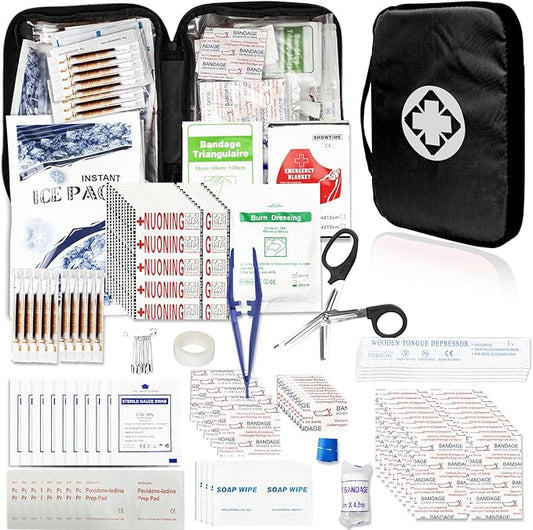 300Piece Travel First Aid Emergency Kit Home Essentials Hiking Survival Essential Kit for Outdoor Adventure Camping Backpack, Black 1st Aid