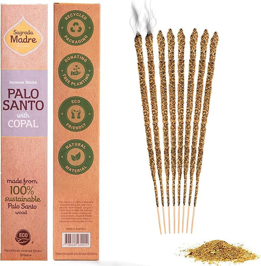 8pcs Wildly Harvested Thick Palo Santo Incense Sticks (Copal), 9” Long - Eco Friendly, Non-Toxic, Aromatic Incense Sticks (1hr Burning Time) to Heal & Calm Your Body and Environment
