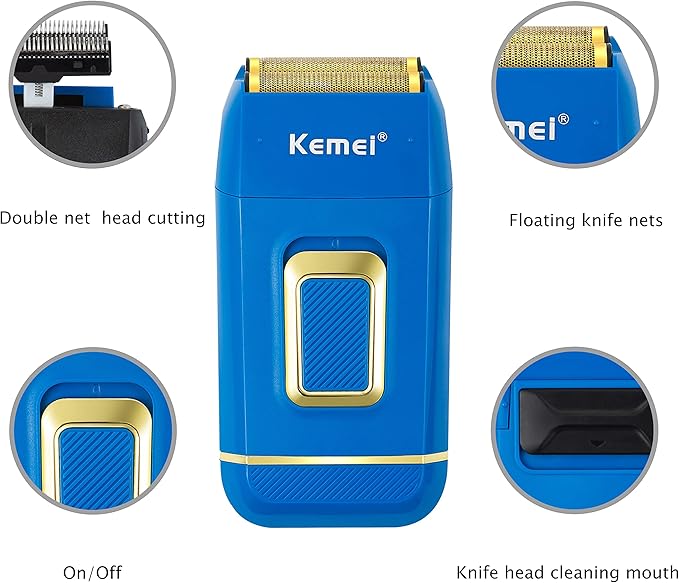 KEMEI Foil Shaver Double Electric Shaver for Men Electric Razors Head Shaver for Bald Men Barber Supplies Hair & Beard Trimmer Cordless Rechargeable, Blue