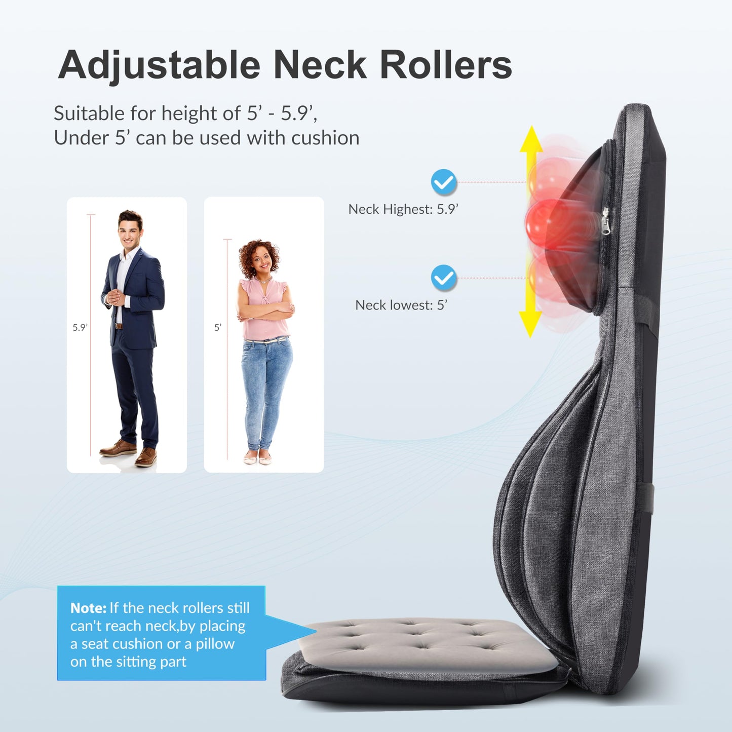 COMFIER Neck Back Massager with Heat, Compression 2D/3D Shiatsu Massager Chair Pad, Multiple Settings Massage Seat for Full Body Office Home Use