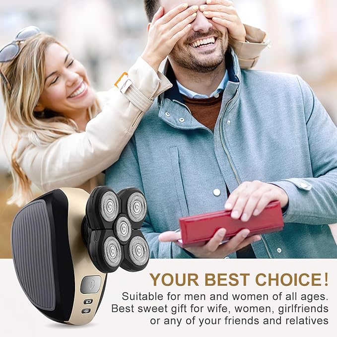 Bald Shavers for Men - Telfun Upgrade 5-in-1 Electric Head Shavers for Bald Men, 100% Waterproof Cordless Razor, Wet/Dry Shaving, 5 Dual Track Heads, Mess-Free Hair Capture