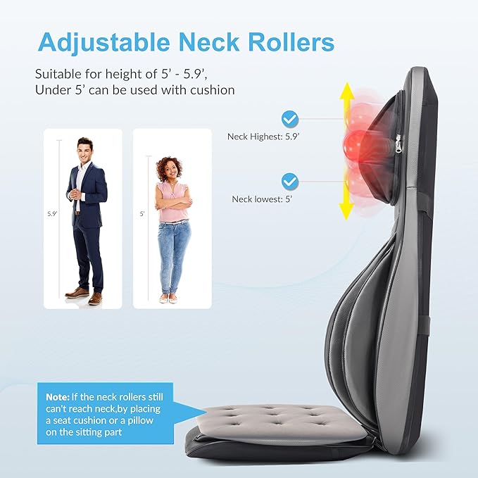 COMFIER Shiatsu Neck Back Massager with Heat and Compression,Adjustable Neck Rollers,App Control 2D or 3D Deep Tissue Kneading Massage Chair Pad, Chair Massager,Ideal Gifts for Dad, Mom