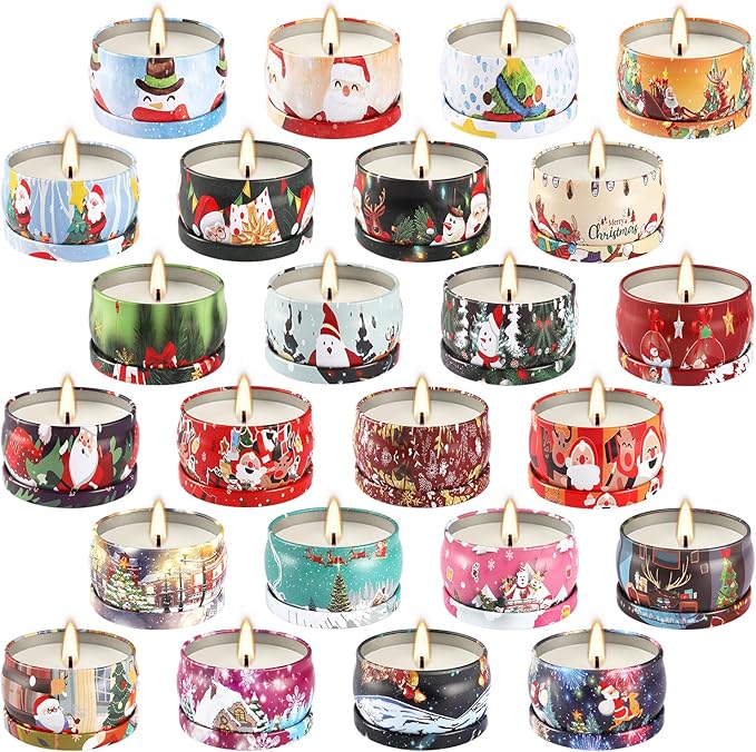 24 Packs Christmas Scented Candles Gift- Aromatherapy Candle-2.5oz Soy Wax-Long Lasting Burn time, Christmas Thanksgiving Gifts, Home Decor