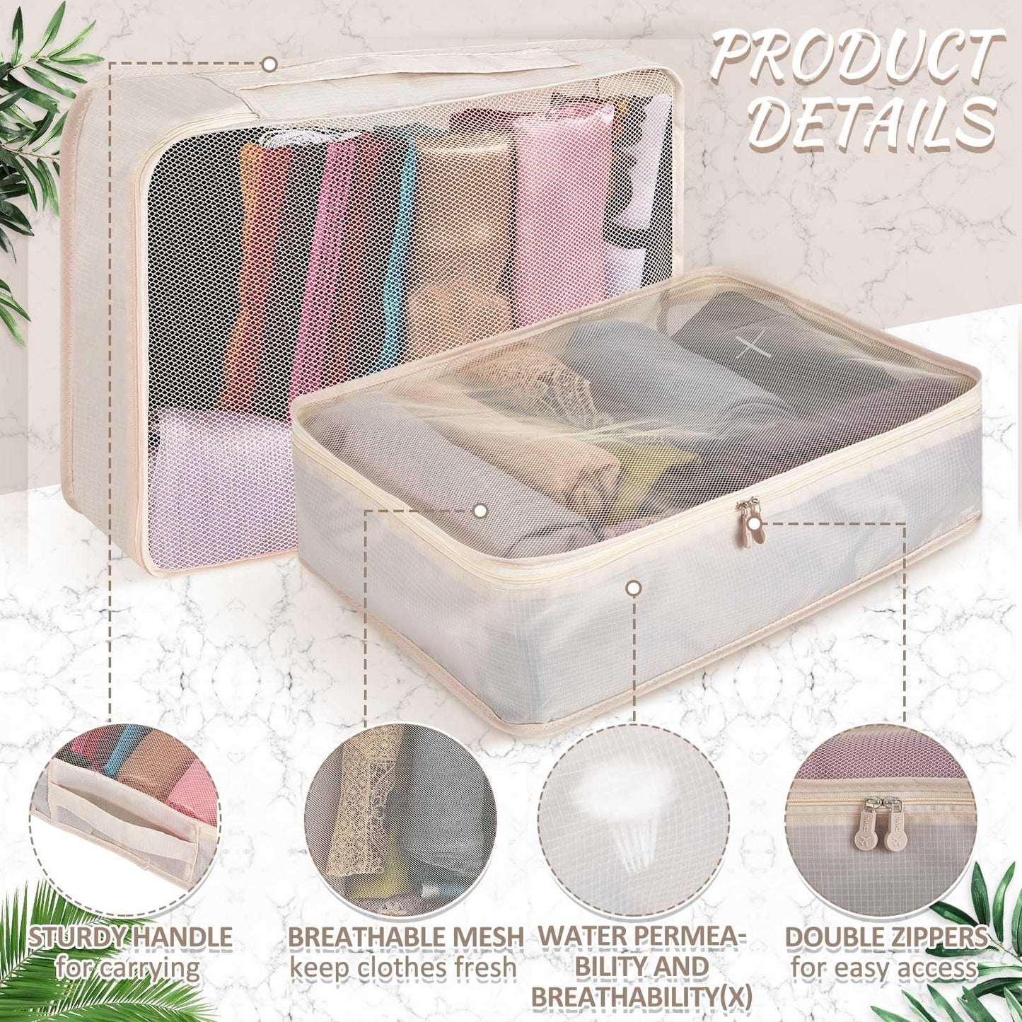 Silkfly 12 Pcs Packing Cubes for Suitcase Travel Luggage Bags Bulk Mesh Organizer Set for Hiking Camping Backpacking Clothes Accessories (Khaki)