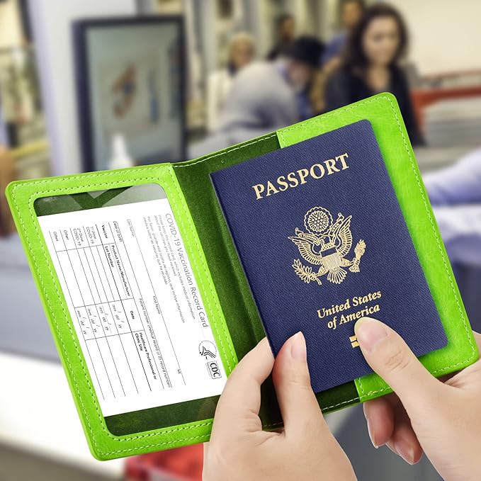BB-green Passport and Vaccine Card Holder Combo with Vaccine Card Slot, Wallet, Cover for Women and Men