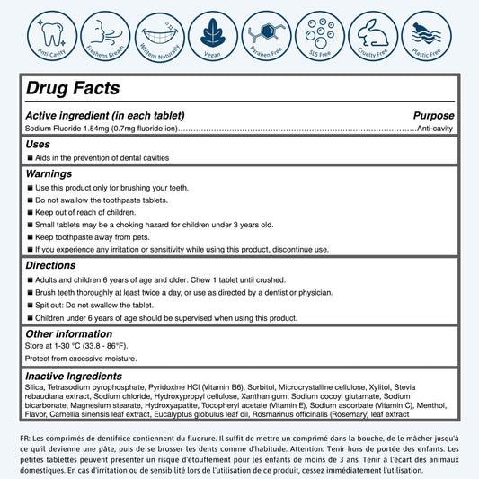 Tidalove Smile More Toothpaste Tablets with Fluoride & nHAp - Vegan, Enamel Strengthening, Zero Waste, Paper Refill, 62 Tablets, Cool Mint, 1 Month Supply, Travel-Friendly