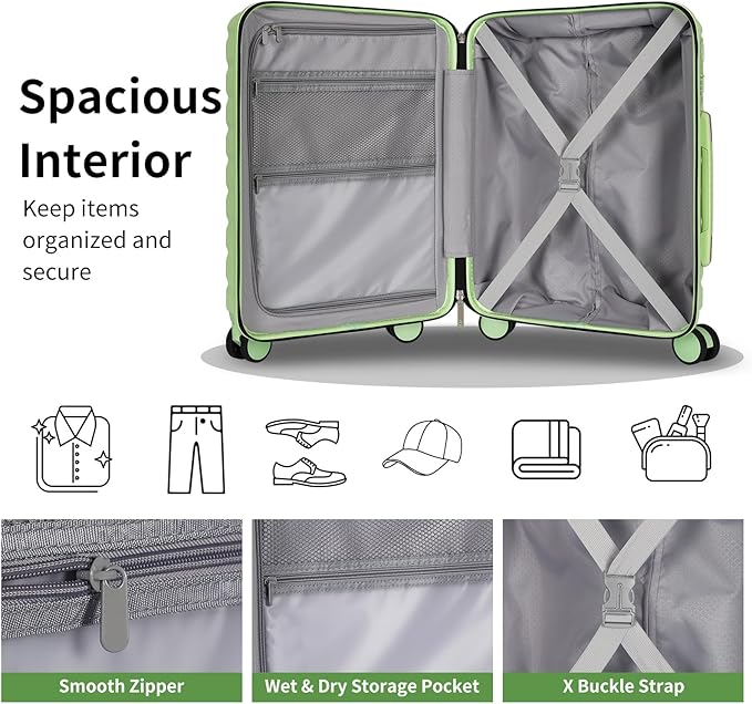 5-Piece Lightweight Luggage with Backpack Sets, ABS+PC Hard Shell Suitcase with TSA Lock & YKK Zipper (Avocado Green, 20in/24in/28in/BP/TB)