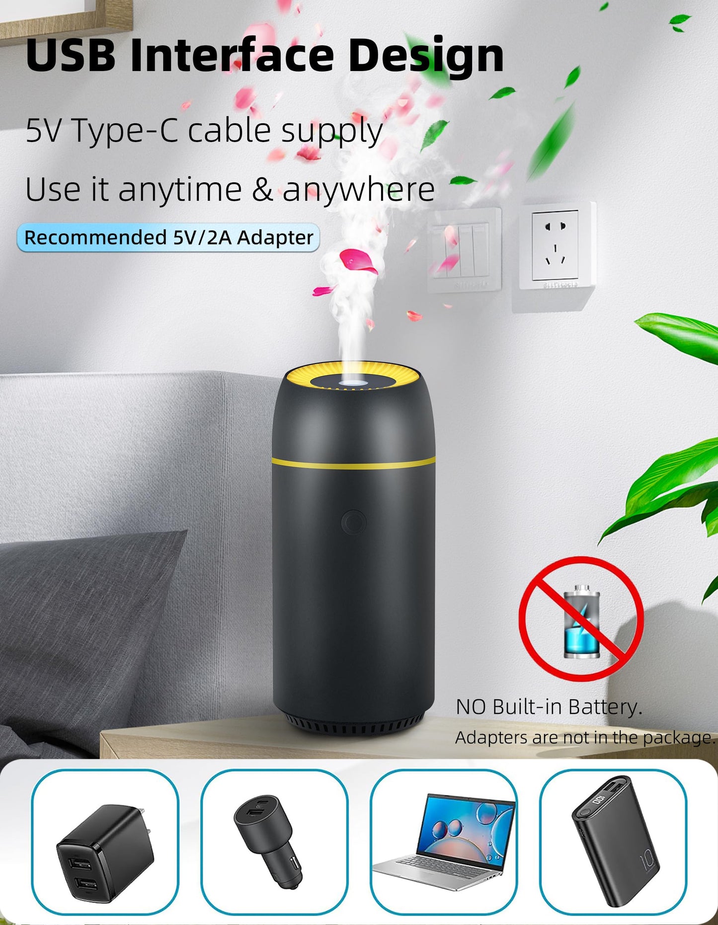 Car Diffuser for Essential Oils Portable Mini Ultrasonic Mist Humidifier 100ml USB Aromatherapy Diffuser Freshener with Colorful Lights for Small Space Home Office Bedroom (Black)