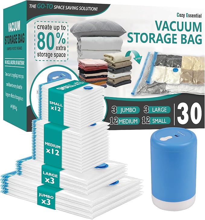 30 Pack Space Saver Storage Bags with Electric Air Pump