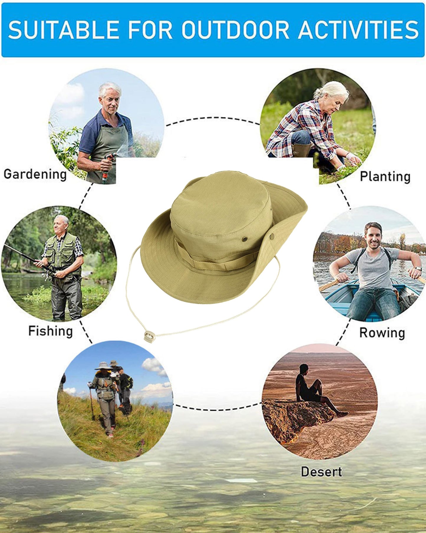 Fishing Bucket Hats for Men Women UPF 50+ UV-Protection Cotton Foldable Wide-Brim Sun Hat Hiking Garden Safari Beach Boonie Hat