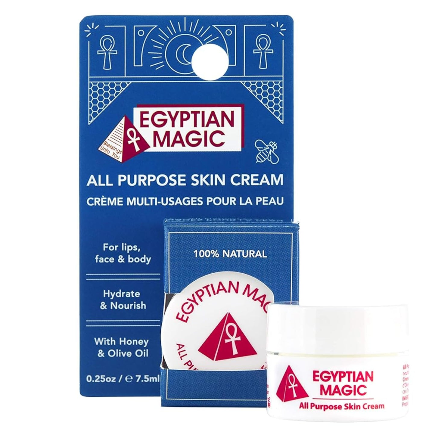 Egyptian Magic All Purpose Skin Cream - Face Moisturizer for Dry Skin Care with Royal Jelly, Honey & Olive Oil, Scar & Stretch Mark, Calming Body Balm, Travel Size, 0.25oz Jar
