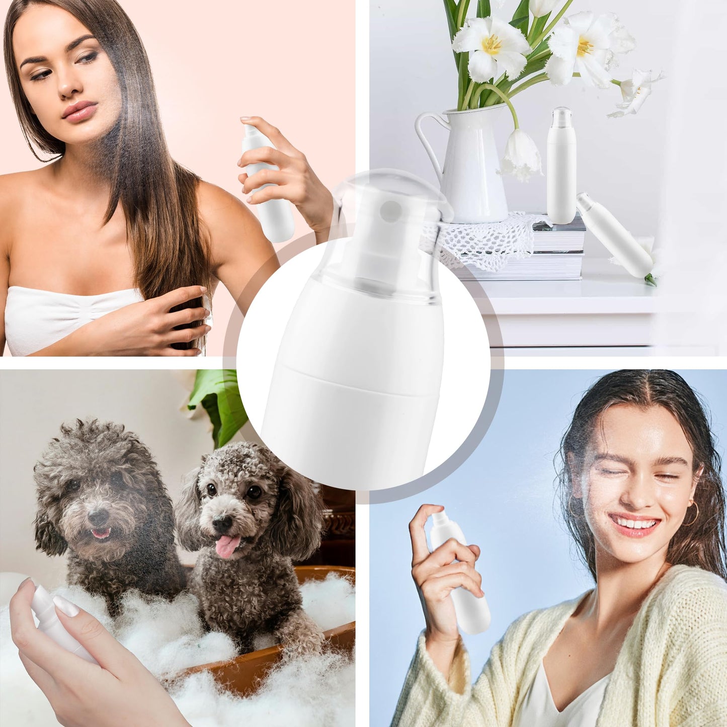 Small Spray Bottle, Fine Mist Mini Spray Bottles 3.4oz, Empty Plastic Travel SIze Stylist Sprayers Leak Proof Refillable Containers, for Toners Face Hair Perfume Skincare Cosmetics (White, 3Pcs)