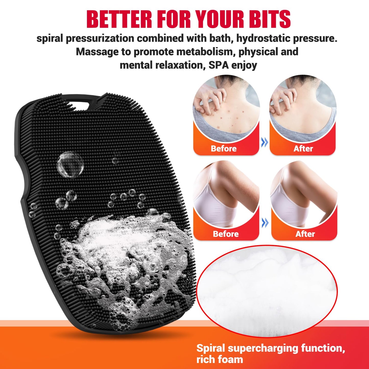 Canroom Zinc Infused Silicone Body Scrubber for Shower,Food-Grade Handheld Cleansing Skin Brush, Gentle Exfoliating and Lather Well - Black