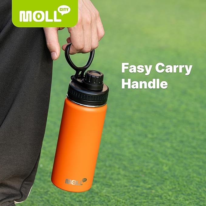 Kids Insulated Water Bottle-16 oz Stainless Steel Vacuum Wide Mouth Sports Flask with Silicone Boot-Reusable Metal Leak Proof Travel Water Bottle for Girls Boys, BPA-Free(Orange)