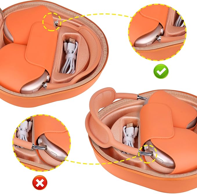 BOVKE Hard Carrying Case with Sleep Mode for Apple AirPods Max Wireless Over-Ear Headphones, AirPods Max Protective Portable Storage Bag with Mesh Pocket for USB-C Charging Cables Accessories, Orange