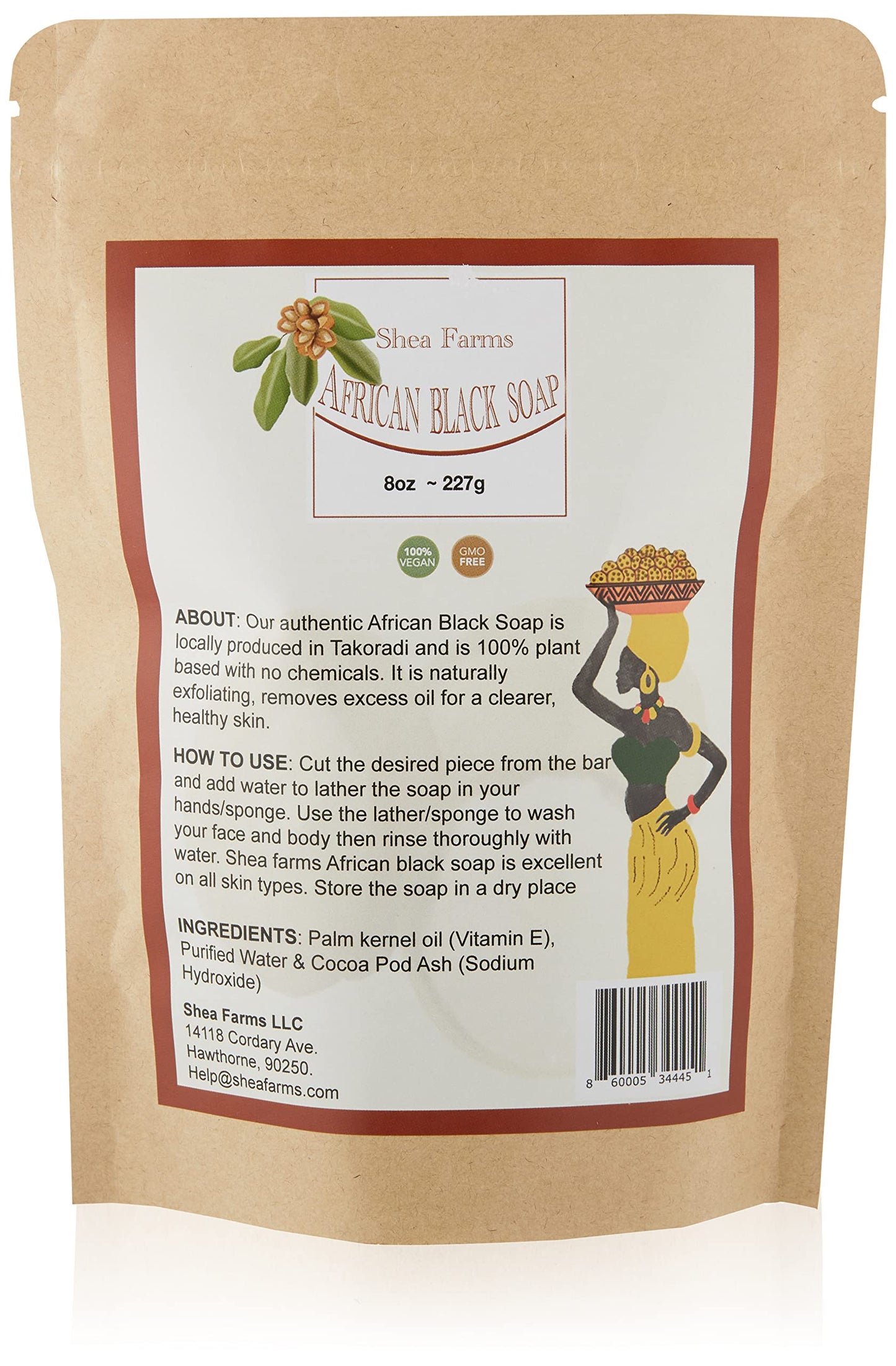 Shea Farms - Raw African Black Soap, 8oz Bar – Deep Cleansing Natural Black Soap for Acne, Dark Spots, Ring Worm, Eczema - Cruelty Free Face & Body Wash - Guaranteed 8oz Bar