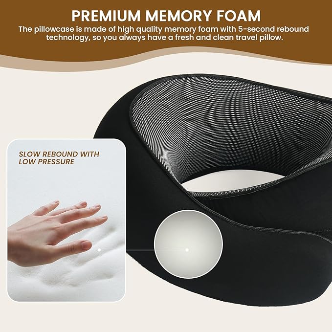 Neck Pillow, Travel Pillow uses Memory Foam to Support Neck Comfort, Ideal Companion for Airplane and car Travel, Compact, Convenient, and Versatile Airplane Sleep Pillow(Black)