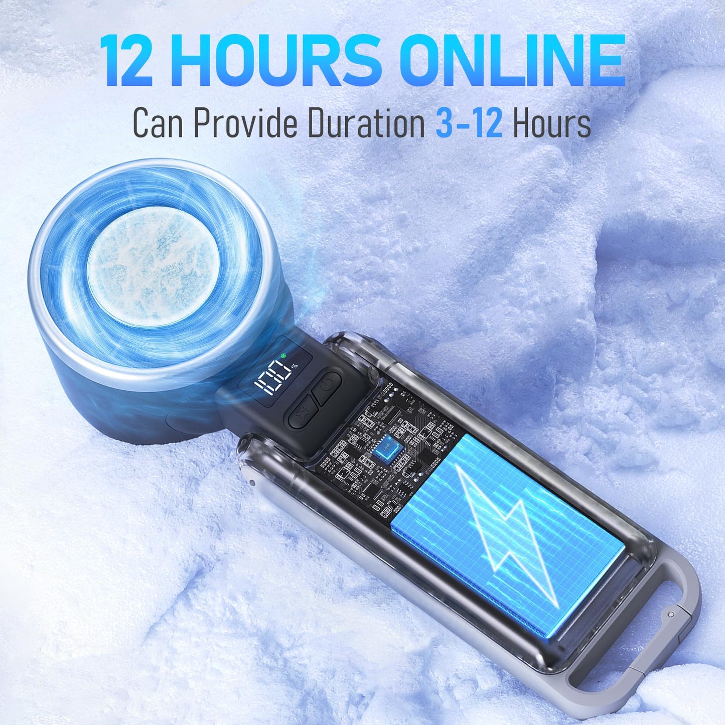 PlayHot Portable Handheld Turbo Fan with Ice Cooling, Rechargeable Personal Fan, Up tp 12Hrs Cooling, 5 Speed 25550RPM Powerful Portable Fan for Travel, Outdoor, Camping, Hiking (Black)