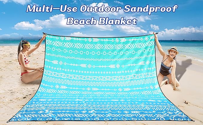 Beach Blanket Waterproof Sandproof Beach Mat 79" X 83"/10'x9'for 2-8 Adults Quick Drying Outdoor Picnic Mat Beach Accessories for Travel, Camping, Hiking