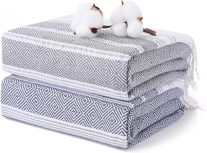 2 Packs Cotton Turkish Beach Towels Quick Dry Sand Free Oversized Bath Pool Swim Towel Large Extra XL Big Blanket Adult Travel Essentials Cruise Accessories Must Haves Clearance Vacation Stuff
