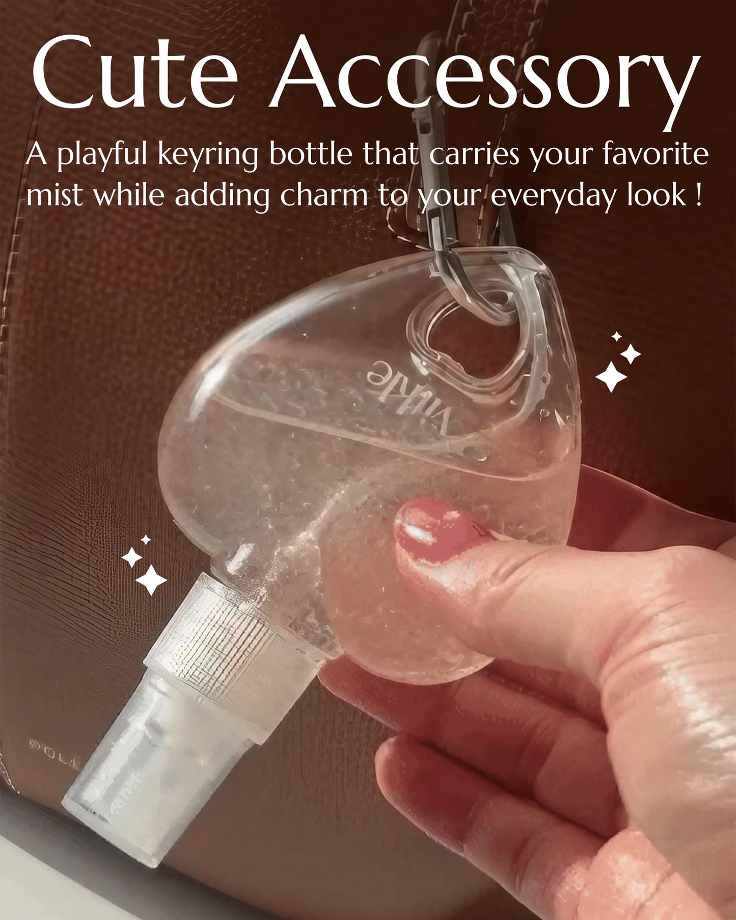 Vitkle Heart Shape Clear Keychain Refillable Bottle - Korean Travel Portable Mini Spray Container for Face Mist Serum Toner Skincare Products, 1.69 fl.oz.