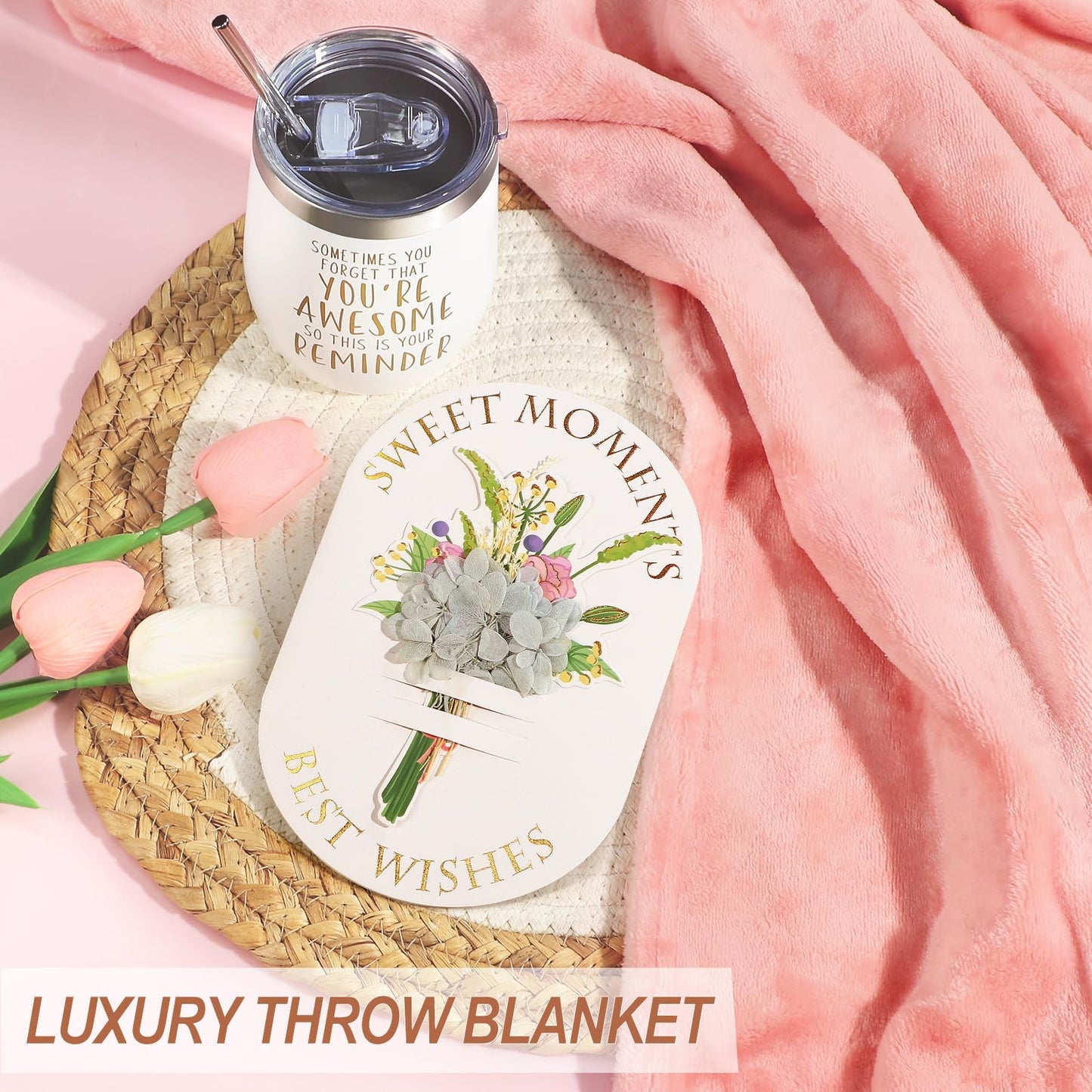 Birthday Gifts for Women, Self Care Gifts for Women, Relaxing Spa Gifts Basket Care Package w/Flannel Blanket, Unique Gifts Box for Mom Her Best Friend Sister Grandma Wife