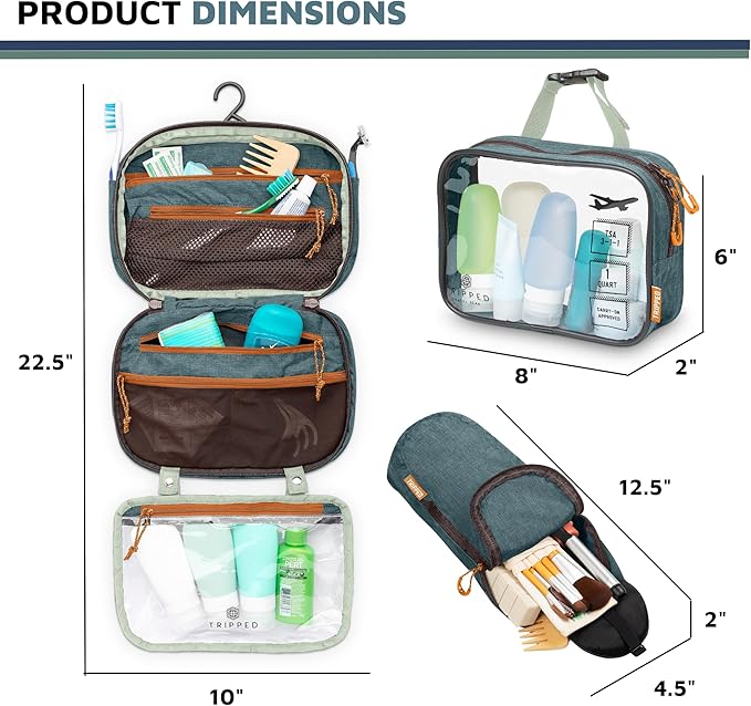 Toiletry Bag Kit Set: Hanging Travel Toiletry Bag + 311 TSA Cosmetic Liquid Bag + Ultralight Accessory Organizer Pouch