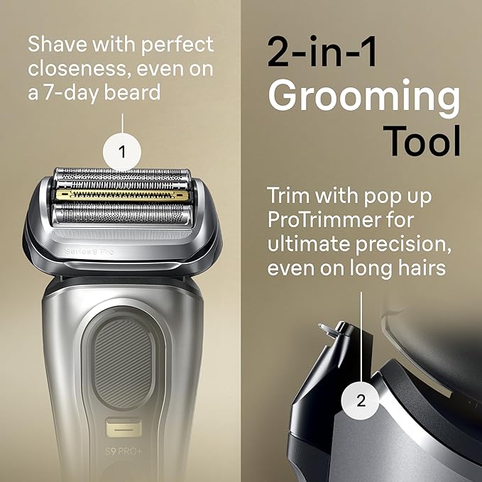 Braun Electric Razor for Men, Waterproof Foil Shaver, Series 9 Pro 9477cc, Wet & Dry Shave, with Portable Charging Case, ProLift Beard Trimmer, 5-in-1 Cleaning & Charging SmartCare Center, Silver