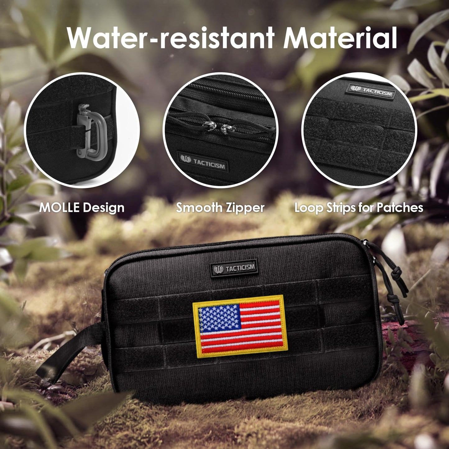 TACTICISM Toiletry Bag for Men - Extra Large Dry Wet Separate Dopp Kit, Tactical Molle Travel Toiletry Bag, Water-Resistant Shaving Bag for Adult, Black