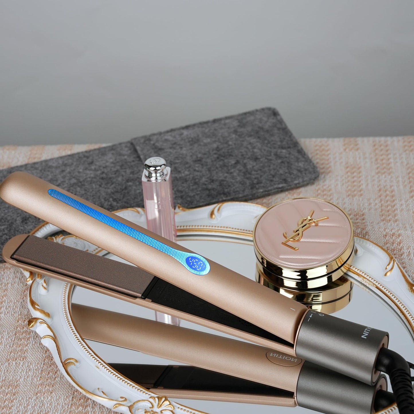 NITION Ceramic Tourmaline Hair Straighteners LCD Flat Iron MCH Fast Heating Up. Healthy Home Straightening Styling Tools with Travel Pouch Bag. 265-450°F Adjustable. 1" Smooth 3D Plate. Dual Voltage