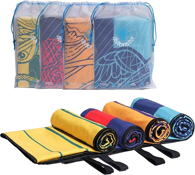 4Monster Microfiber Beach Towel Quick Dry,Super Absorbent Lightweight Travel Towel for Swimmers, Sand Free Camping Towel, Beach Towels for Pool,Swim,Water Sports,Yoga